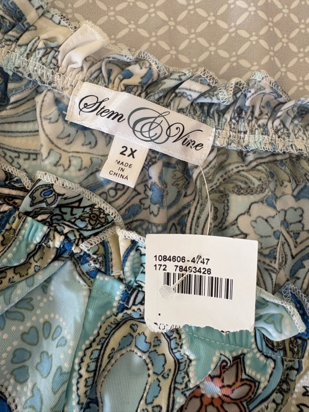 New 2X Stem & Vine Blue Paisley Off the Shoulder Crochet Blouse - Picture 8 of 13